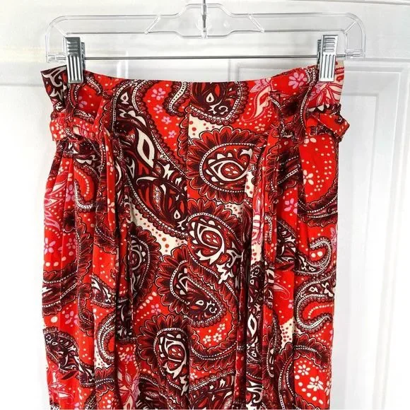Free People Wide Leg High Waist Boho Tie Waist Paisley Pants Size Small - Picture 5 of 13